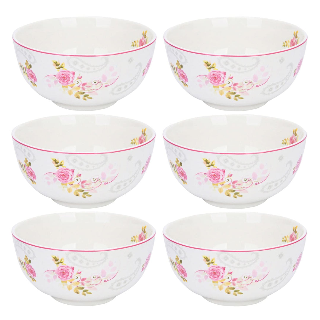 Rose Garden All Purpose Soup/cereal Set Of 6 5.5" Pink Floral Country Round Bone