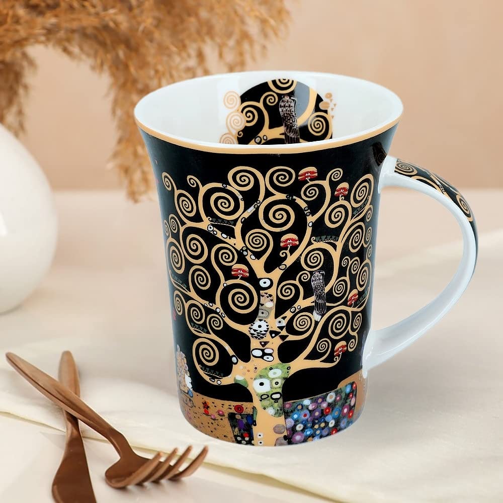 The Tree of Life G.Klimt Porcelain Mug in A Gift Box Multi Color Textured - Diamond Home USA