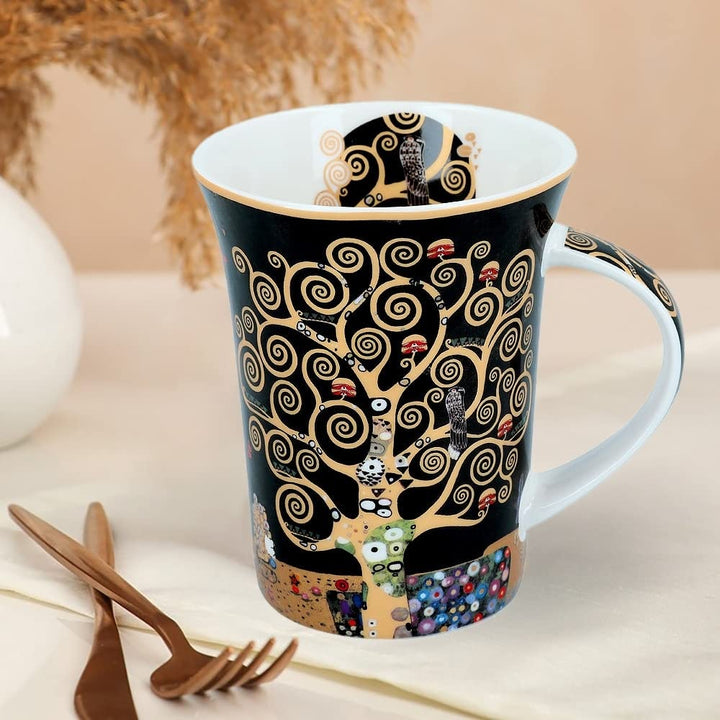 The Tree of Life G.Klimt Porcelain Mug in A Gift Box Multi Color Textured - Diamond Home USA