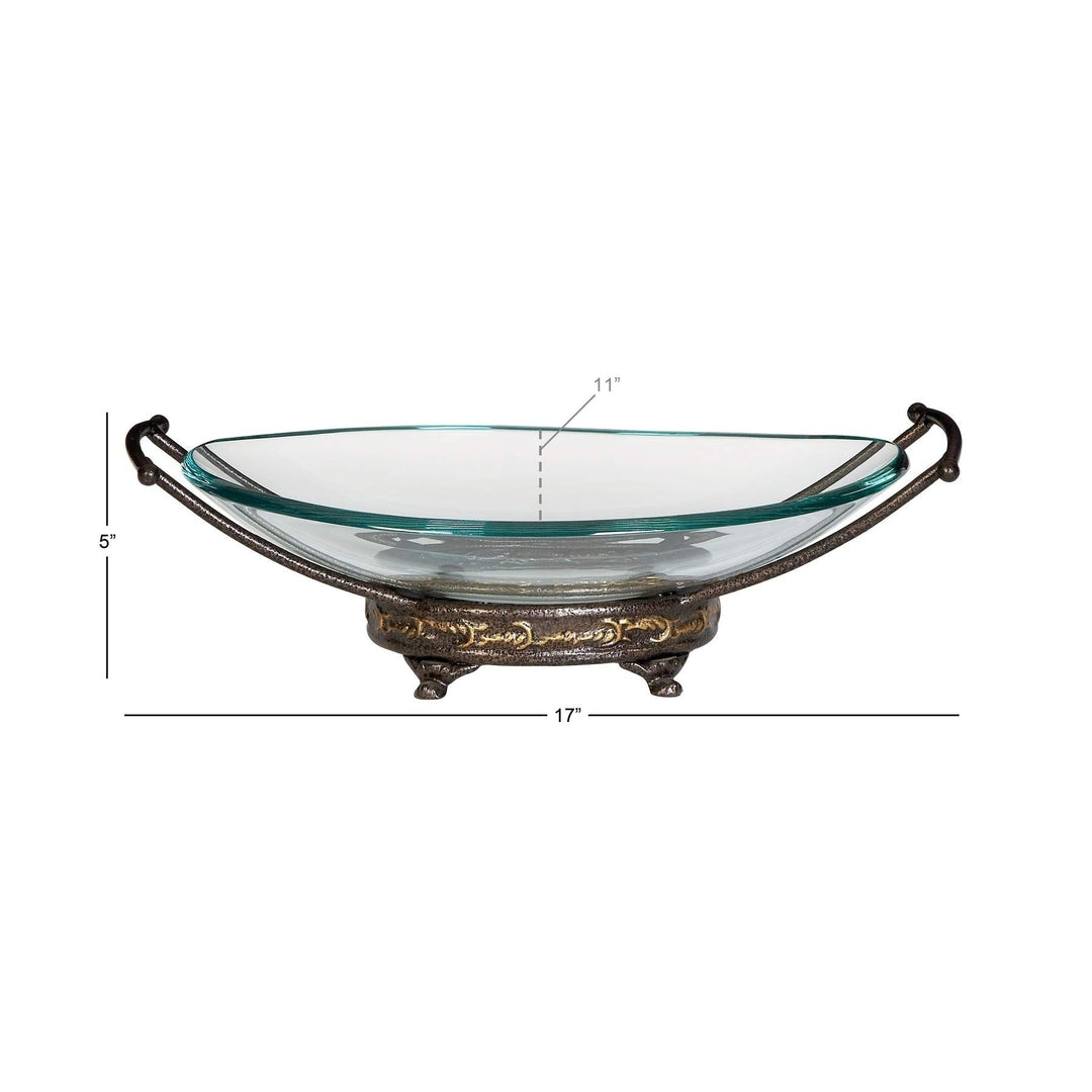 Traditional 5 X 17 Inch Iron and Glass Bowl Server by Gold Textured Oval Metal 1 - Diamond Home USA
