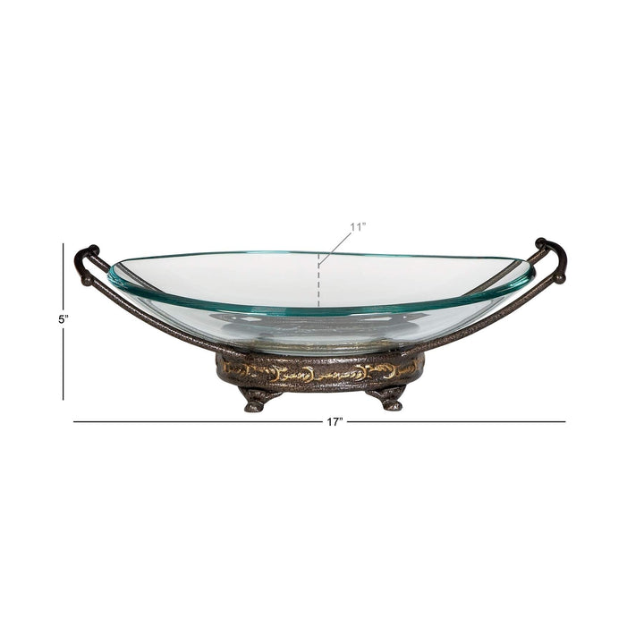 Traditional 5 X 17 Inch Iron and Glass Bowl Server by Gold Textured Oval Metal 1 - Diamond Home USA