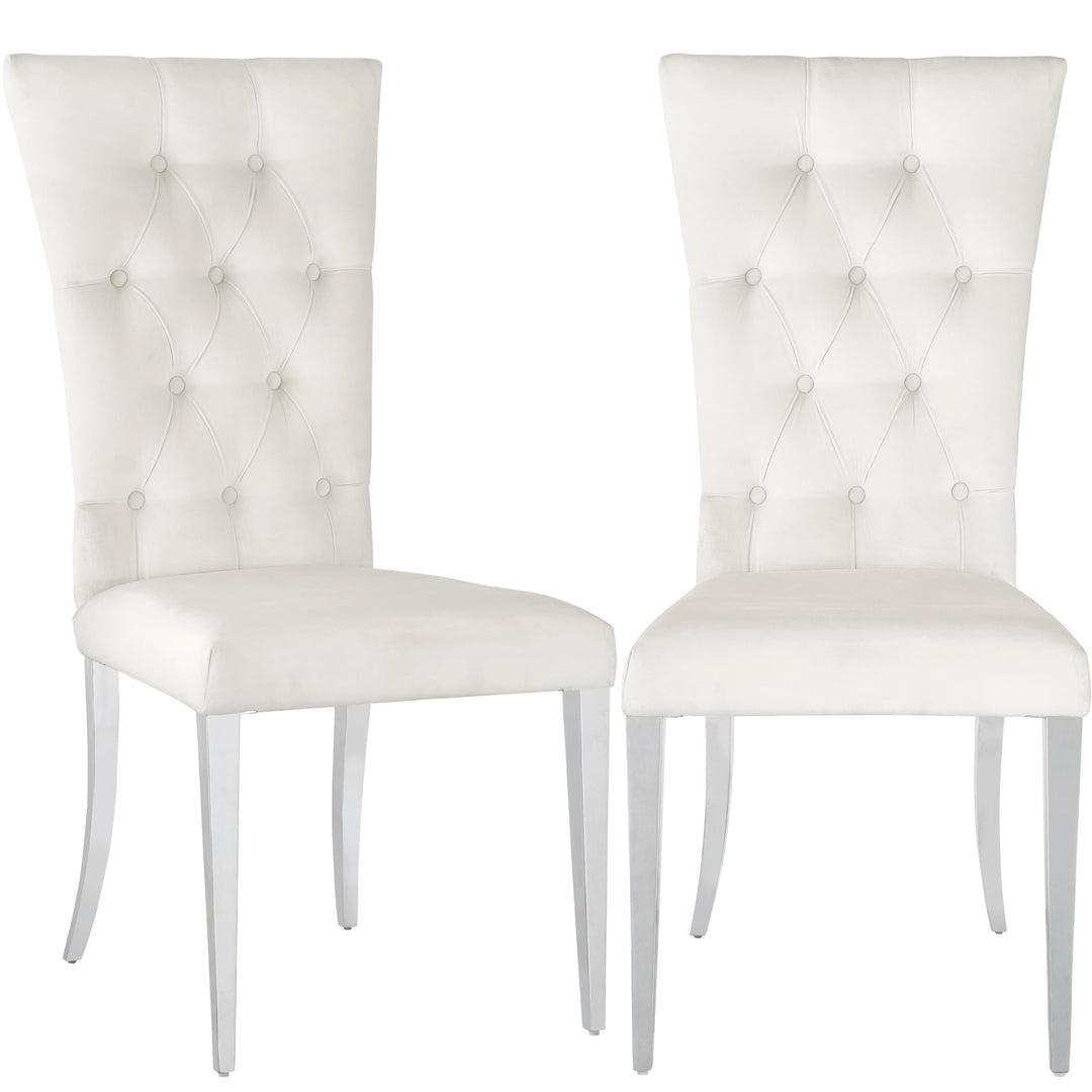 Luxurious Button Tufted White Velvet and Chrome Legs Dining Chairs (Set of 2) - Diamond Home USA