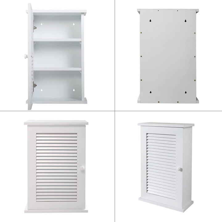 Hanging Medicine Cabinet with Louvered Door Floating Cupboard White Modern - Diamond Home USA