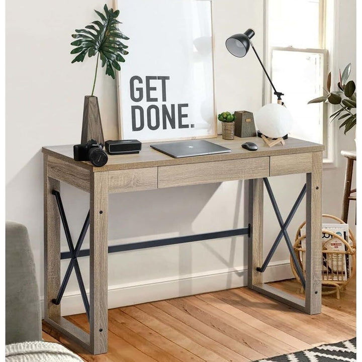 44.1'' Farmhouse Writing Desk with Drawer Brown Industrial Traditional