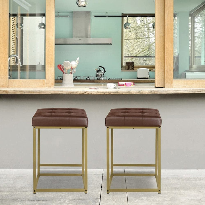 24 Inch Counter Stool with Brown Pu-Set of 2 Industrial Mid-Century Modern - Diamond Home USA