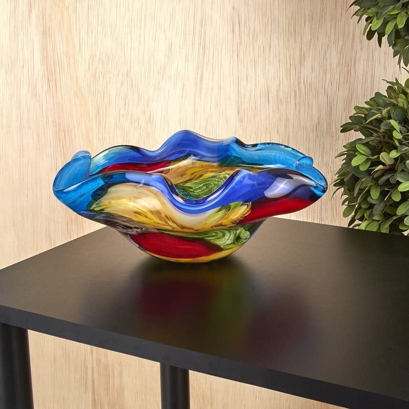 Stormy Rainbow Style Art Glass Floppy 8.5" Centerpiece Bowl Multi Color 1 - Diamond Home USA
