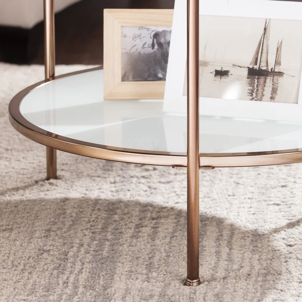 26" Gold Glass and Iron Round End Table with Shelf 24.25x24.25x26.25 Traditional - Diamond Home USA