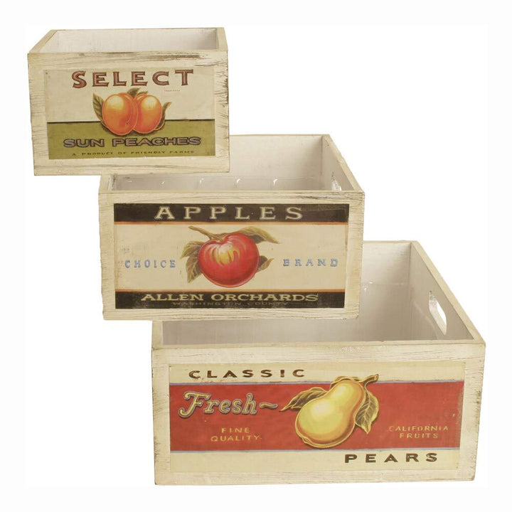 Wooden Square Crates with Retro Fruit Artwork Set of 3 Multi Color Off/te