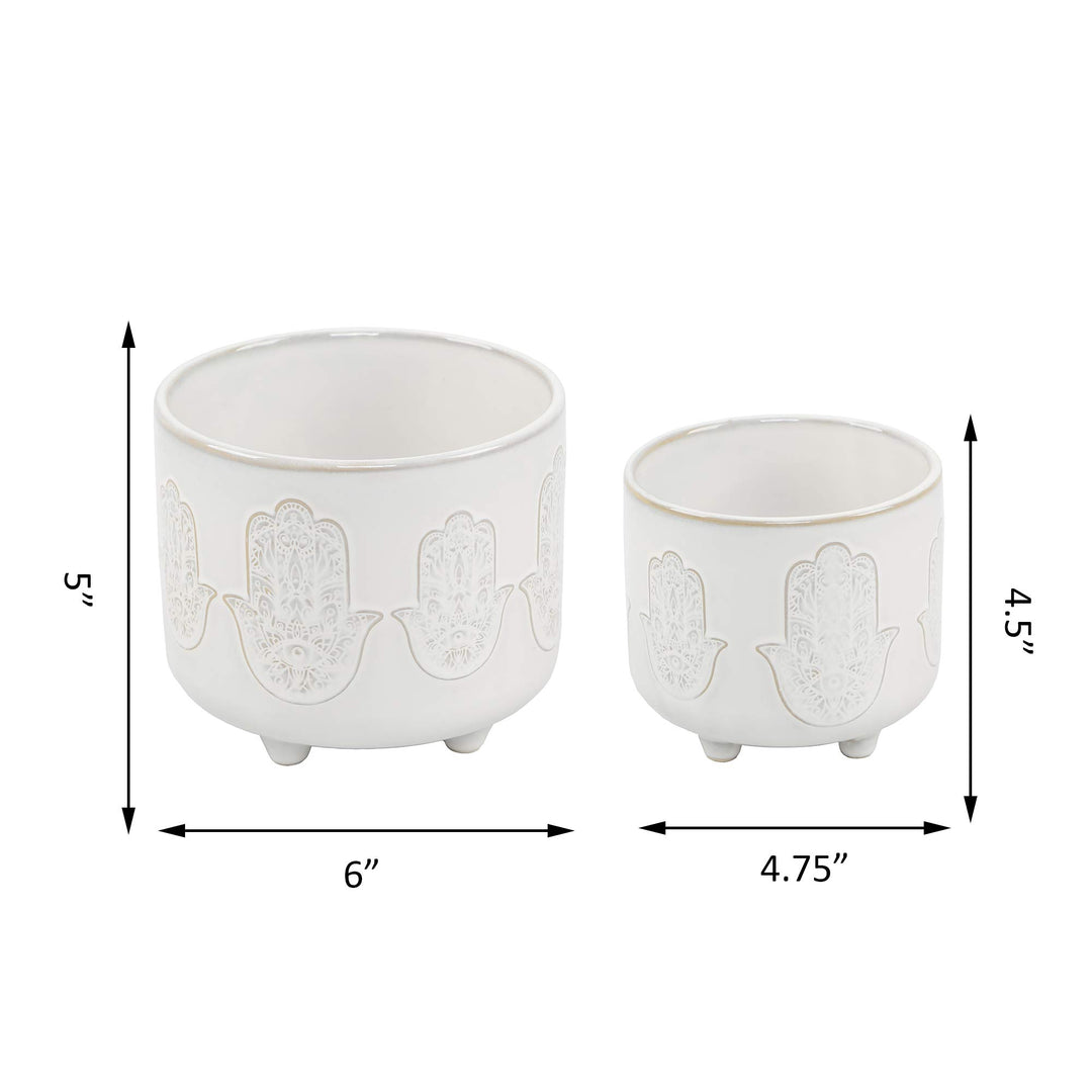 Flora Bunda 6 inch & 4.75 inch Hamsa Hand Footed Planter Set of 2 Ivory - Diamond Home USA