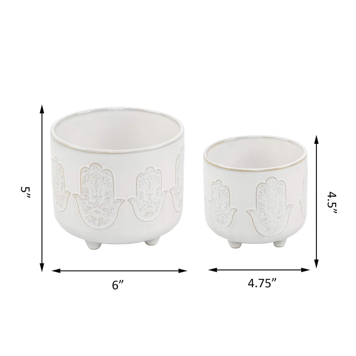 Flora Bunda 6 inch & 4.75 inch Hamsa Hand Footed Planter Set of 2 Ivory - Diamond Home USA