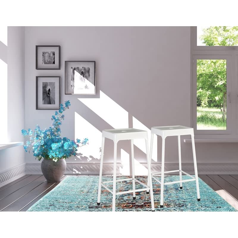 Counter Stool Set of 2 White Farmhouse Mid-Century Modern Cast Iron Finish