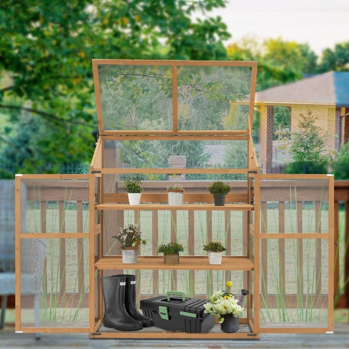 Cold Frame Large Wooden Greenhouse Cabinet Garden with Adjustable Natural - Diamond Home USA