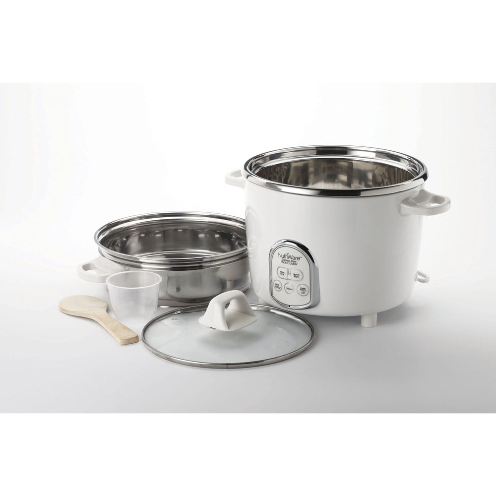 14 Cup Digital Rice Cooker White Stainless Steel Ready Indicator Light - Diamond Home USA
