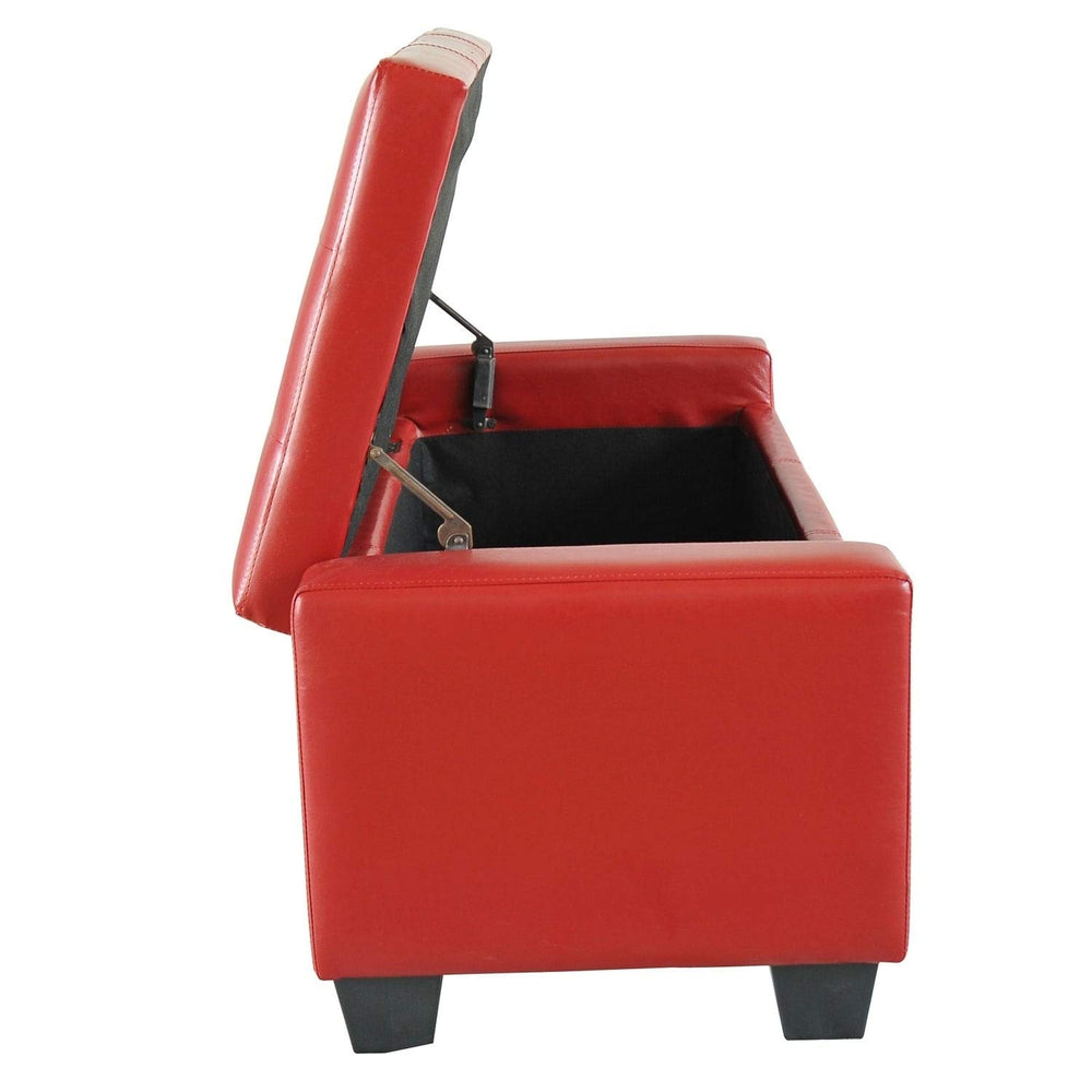 Red Faux Leather Storage Ottoman Bench Solid - Diamond Home USA