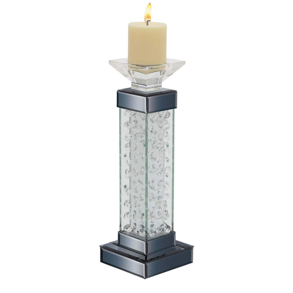 Tall Glass Encased Crystal Bubble Candleholder Clear Transitional 5 x 5 x 15 - Diamond Home USA