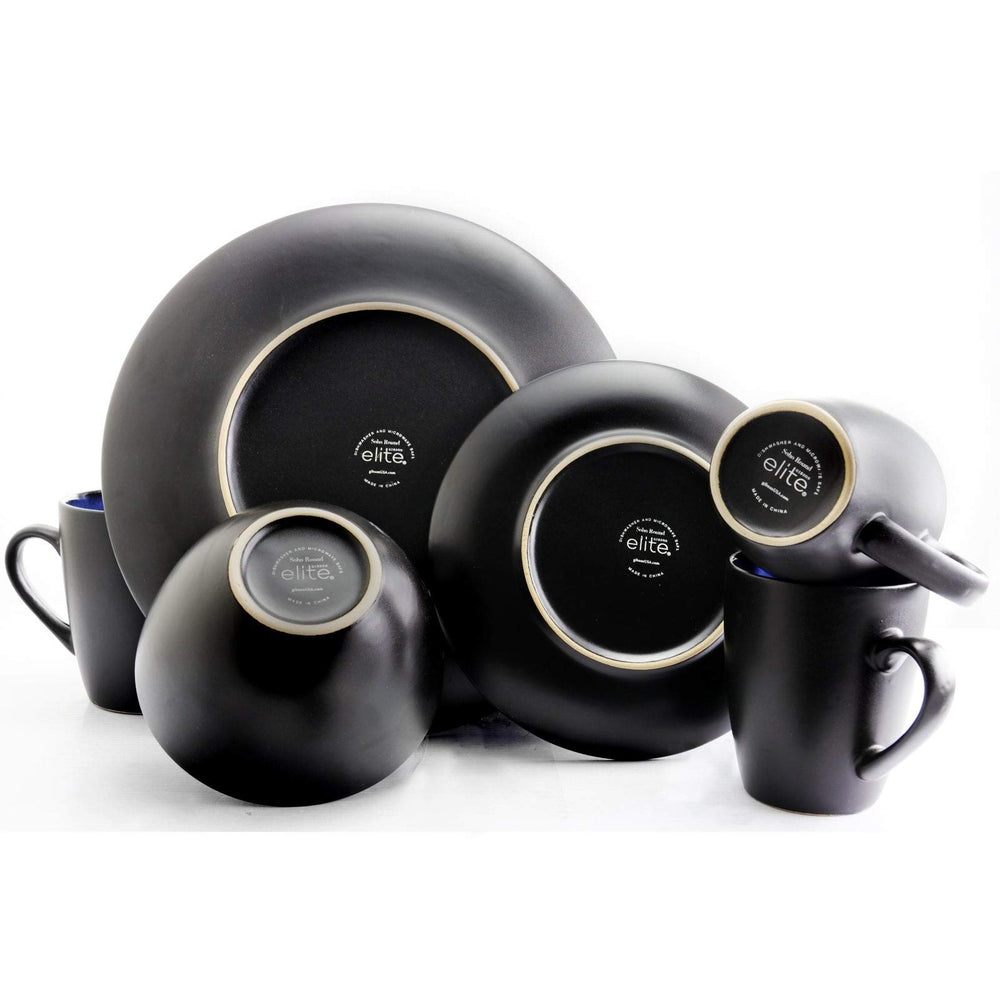 Downtown Round 16pc Dinnerware Set Blue Solid Casual Stoneware 16 Piece - Diamond Home USA