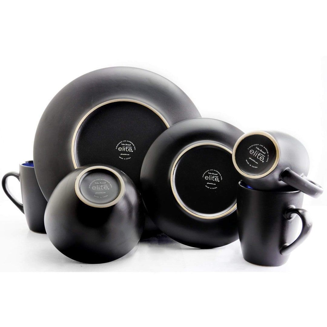 Downtown Round 16pc Dinnerware Set Blue Solid Casual Stoneware 16 Piece - Diamond Home USA