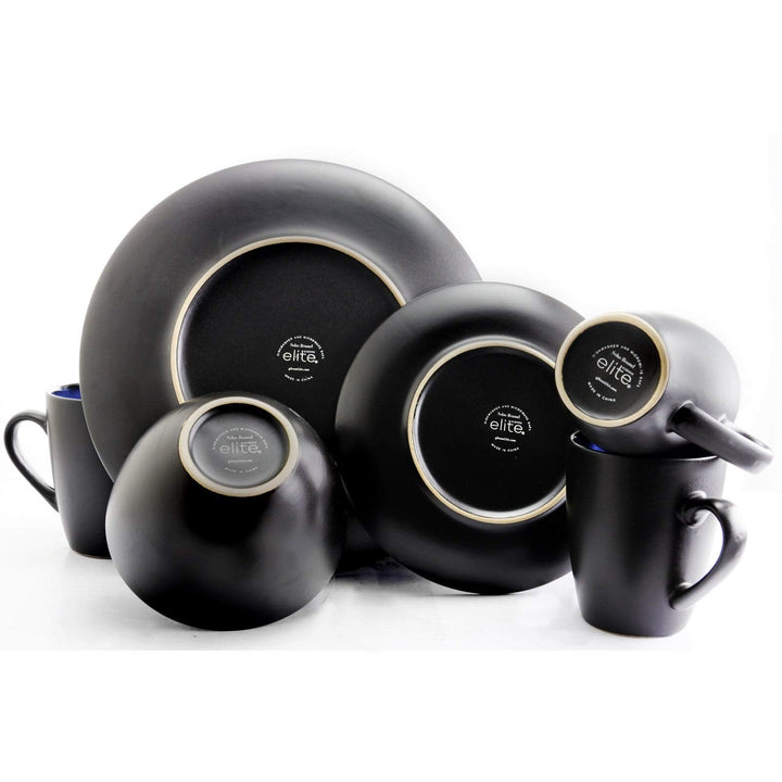 Downtown Round 16pc Dinnerware Set Blue Solid Casual Stoneware 16 Piece - Diamond Home USA