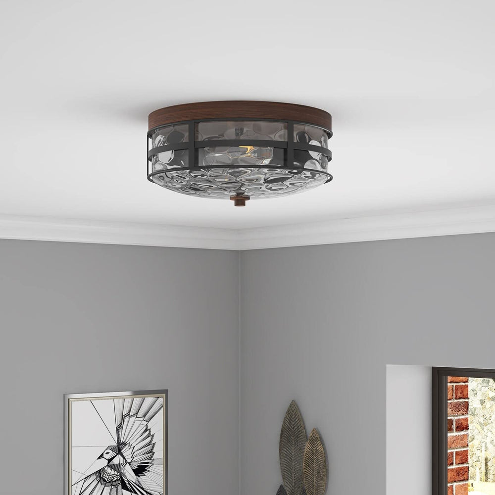 Vintage Black and Brown 2-light Drum Flush Mount Stone Ripple Glass Style - Diamond Home USA