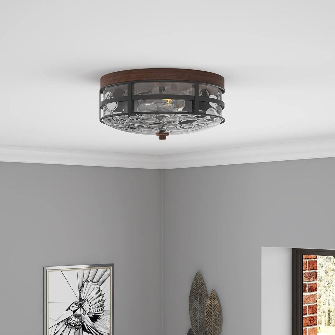 Vintage Black and Brown 2-light Drum Flush Mount Stone Ripple Glass Style - Diamond Home USA