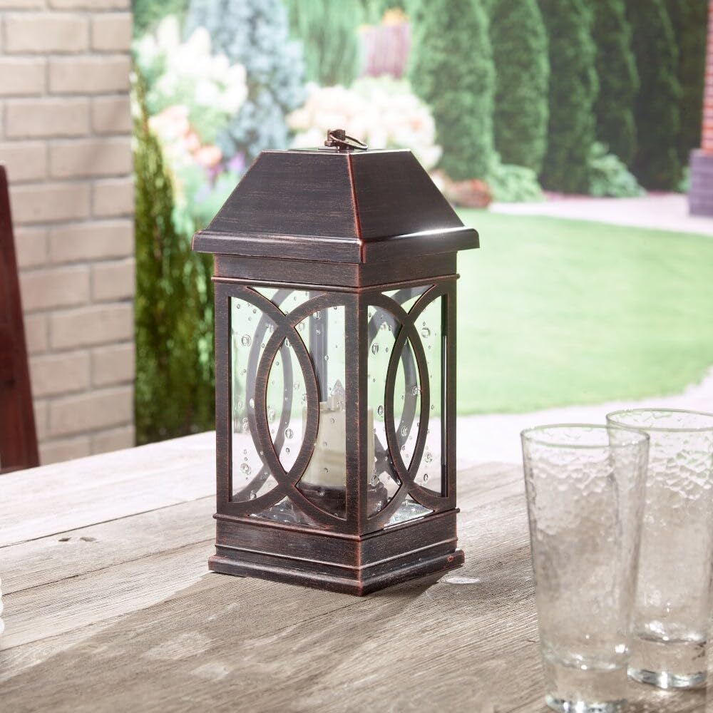 San Ii Solar Lantern -Antique Bronze (4/cs) Brown Clear Metallic Mission - Diamond Home USA