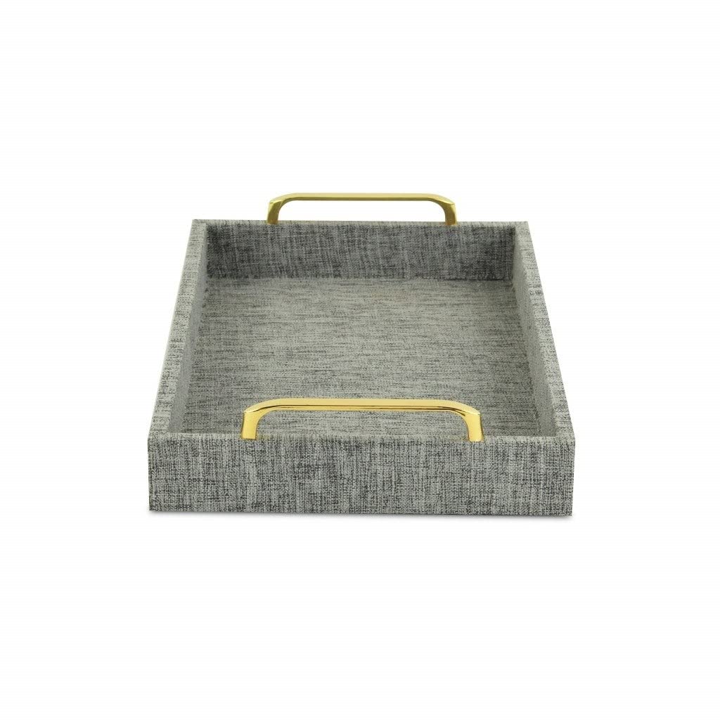 Gray Linen and Wooden Tray 18 W X 14 D 7 H Grey Rectangle Wood - Diamond Home USA