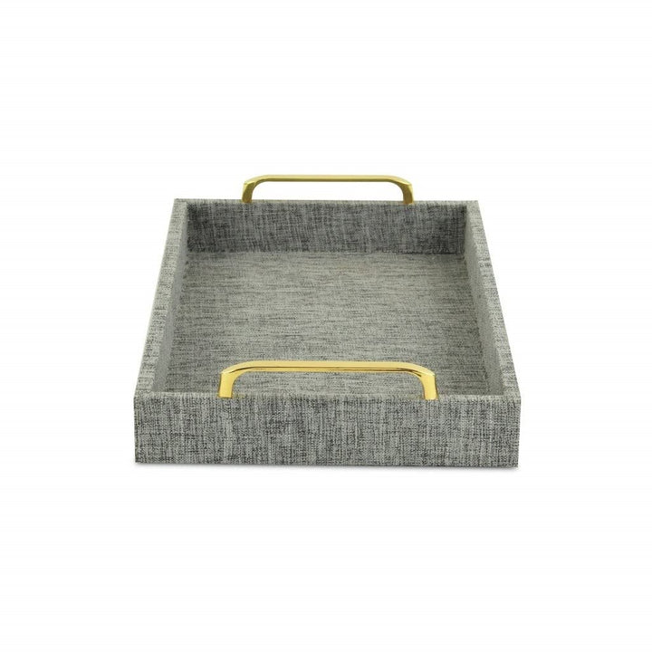 Gray Linen and Wooden Tray 18 W X 14 D 7 H Grey Rectangle Wood - Diamond Home USA