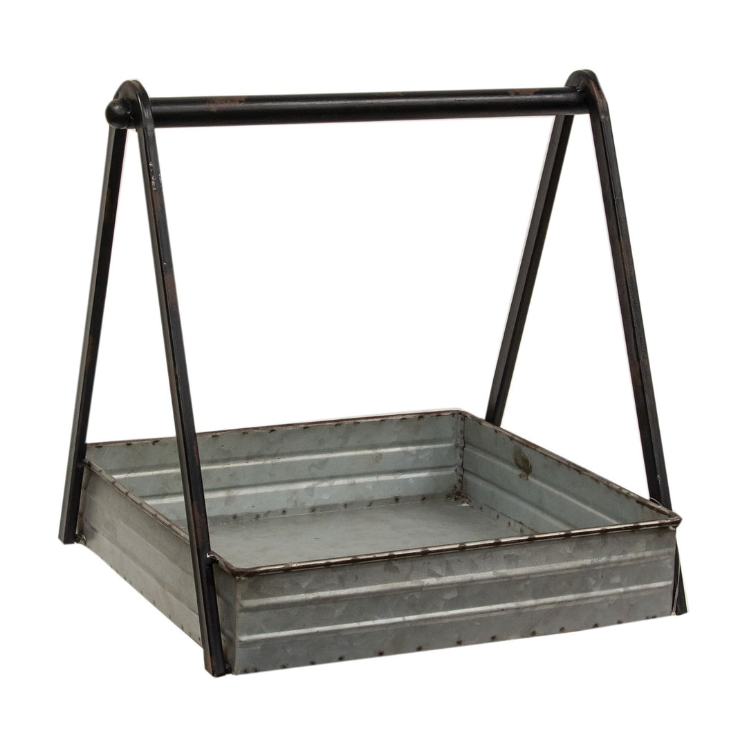 Handle Square Tray Grey Farmhouse Metal Antique