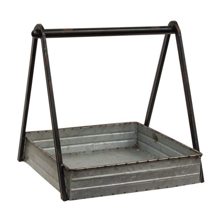 Handle Square Tray Grey Farmhouse Metal Antique