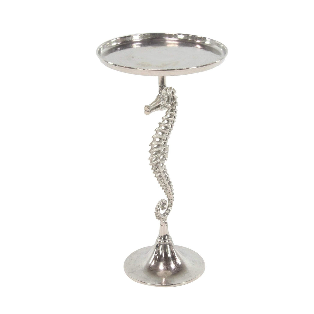 Coastal 29 Inch Round Aluminum Seahorse Accent Table by Silver Modern - Diamond Home USA