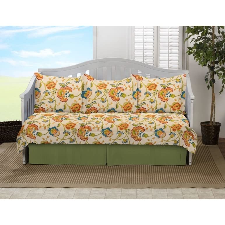 Floral Daybed Set Yellow Floral Traditional Cotton Blend 5 Piece