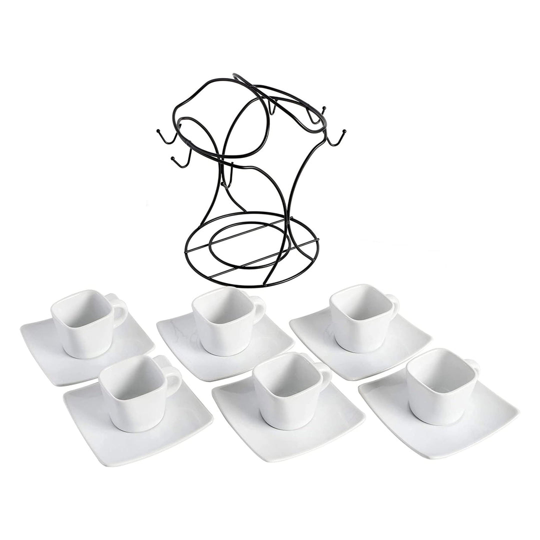 Gracious Dining 12 Piece 3.25 Oz. up and Saucer Set Ounces White Solid Square - Diamond Home USA