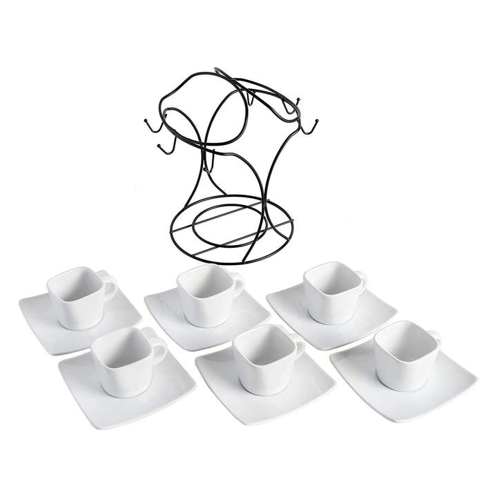 Gracious Dining 12 Piece 3.25 Oz. up and Saucer Set Ounces White Solid Square - Diamond Home USA