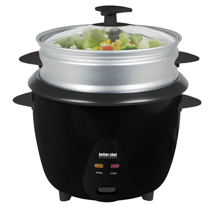 5 Cup Rice Cooker With Food Steamer Attachment Black Non-stick Surface - Diamond Home USA
