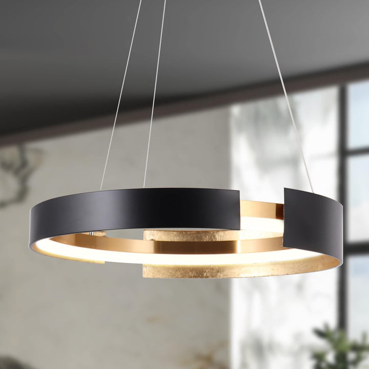 Modern 1-Light Matte Black and Polished Gold Round 20.5 Mid-Century Acrylic