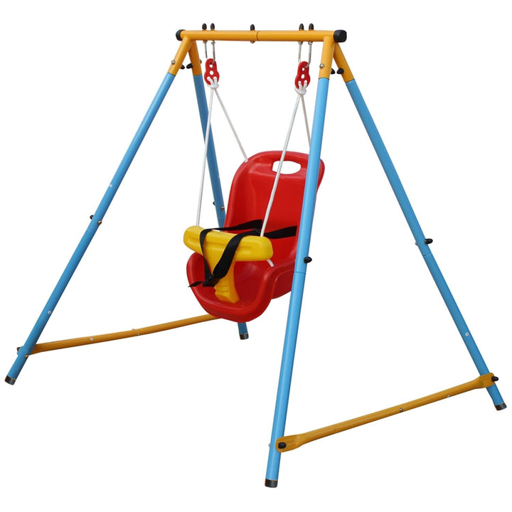 Baby Toddler Indoor/Outdoor Metal Swing Set with Safety Belt Blue Swings