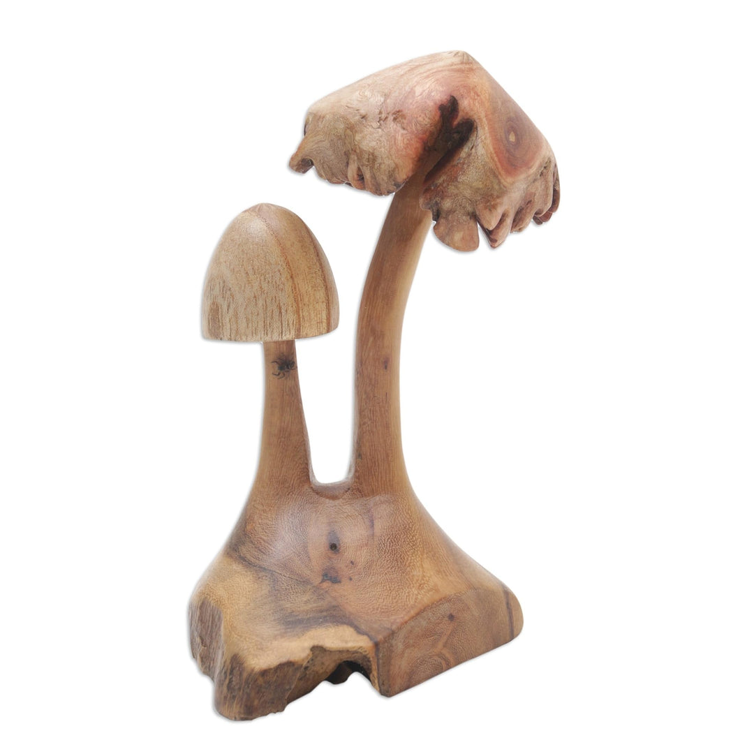 Handmade Mushroom Forest Wood Sculpture Brown Antique