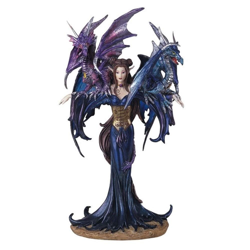 10.25" h Blue Fairy with Two Dragons Statue Fantasy Decoration Figurine