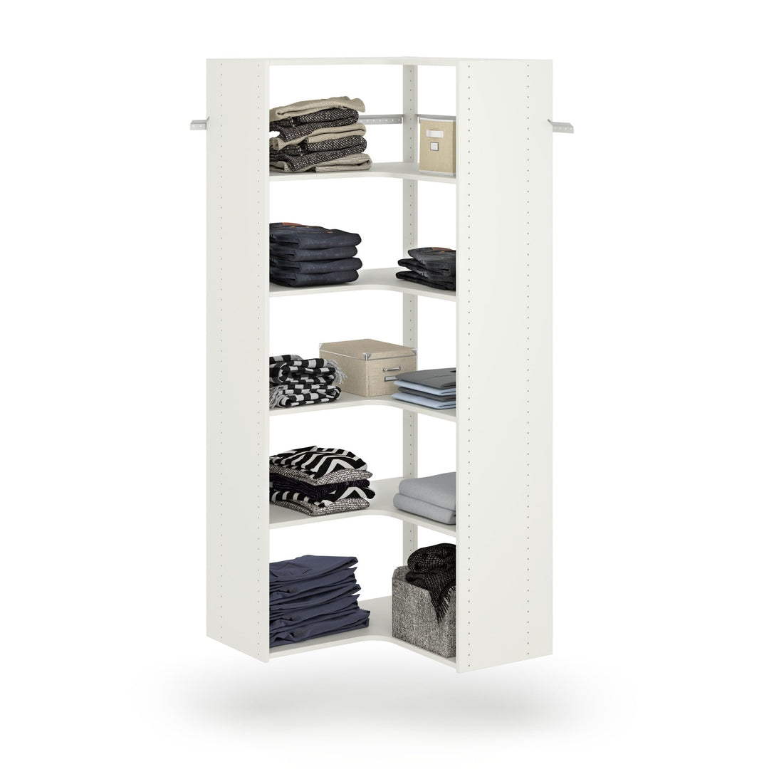 Easy Track Adjustable Corner Tower Clothing Storage Kit Closet Organizer White - Diamond Home USA