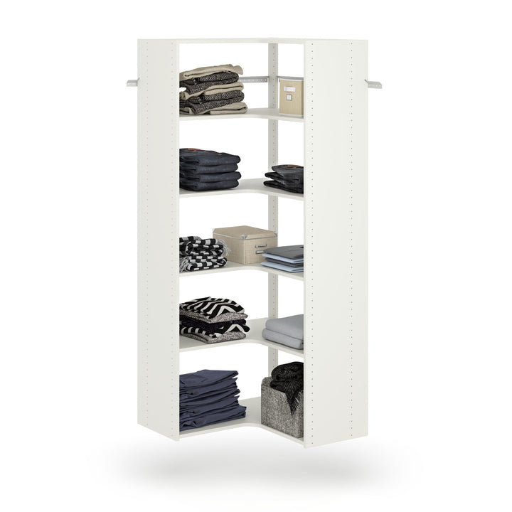 Easy Track Adjustable Corner Tower Clothing Storage Kit Closet Organizer White - Diamond Home USA