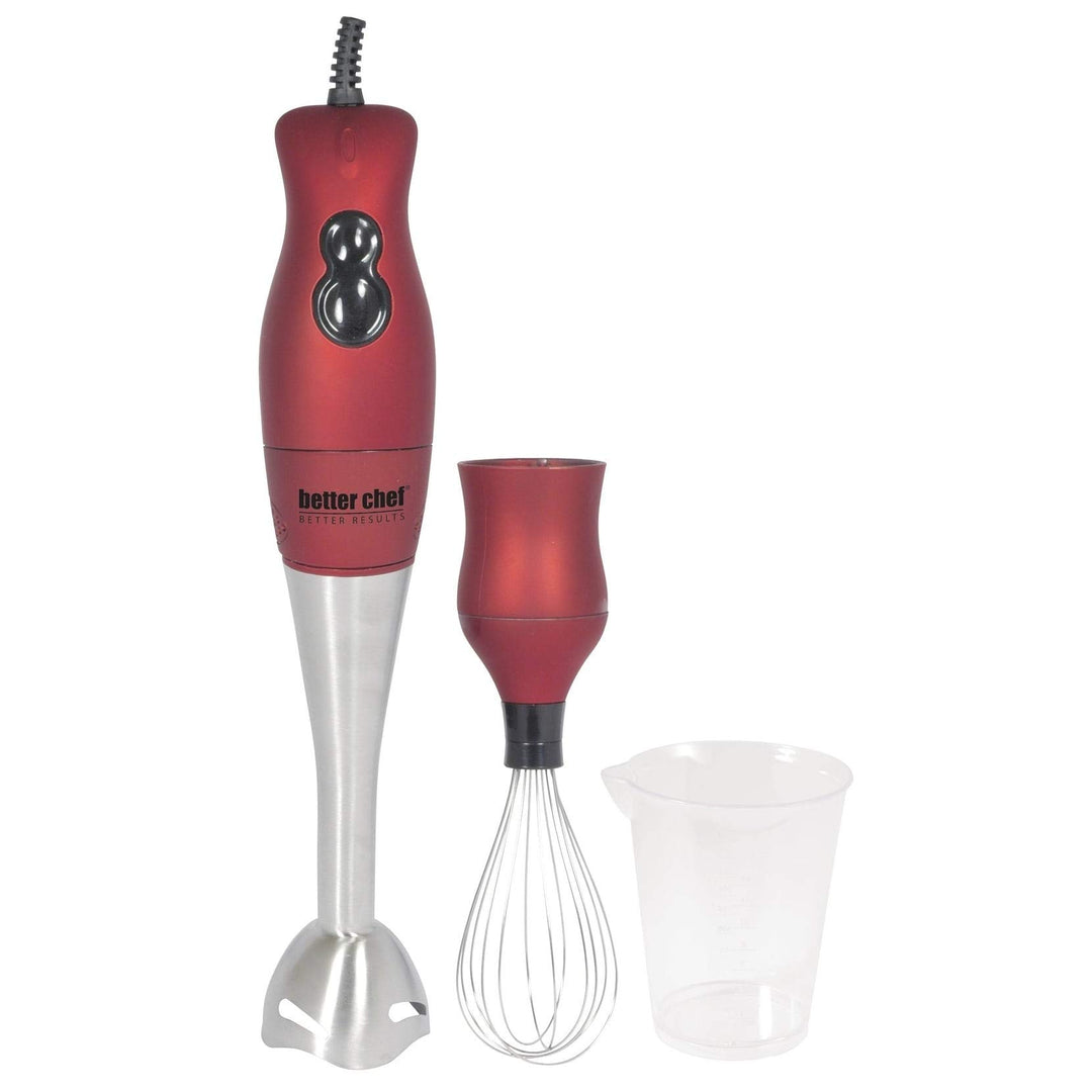 Handheld Blender And Mixer Red Metal Stainless Steel Multiple Attachments Speeds