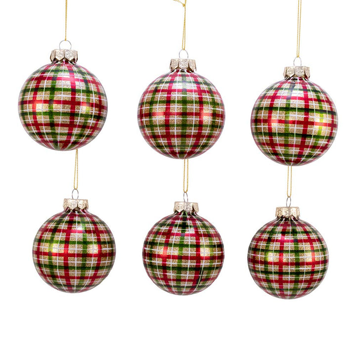 Kurt S. Adler Kurt Adler 80MM Plaid Glass Ball 6 Piece Box Ornament red Green