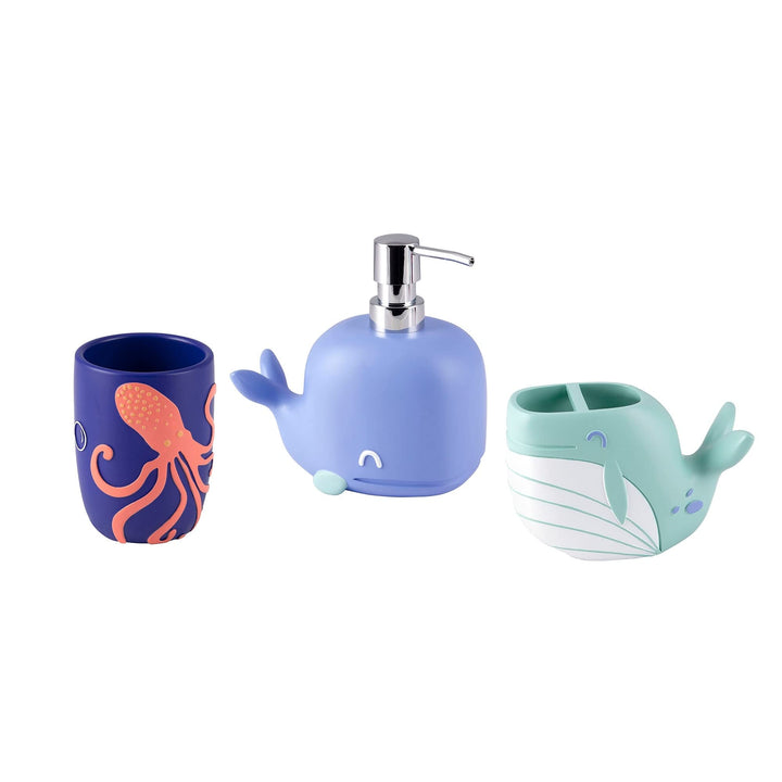 Whales 3pc Set Lotion Pump/Toothbrush Holder/Tumbler Bath Accessory Set Green