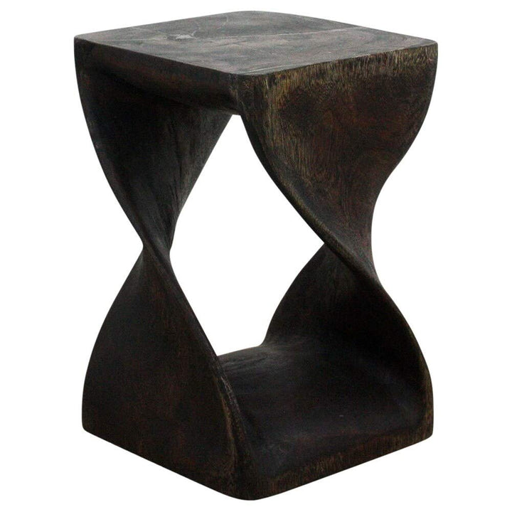 Handmade Original Wood Twist Stool - 12 X 18 Black Brown Novelty Transitional