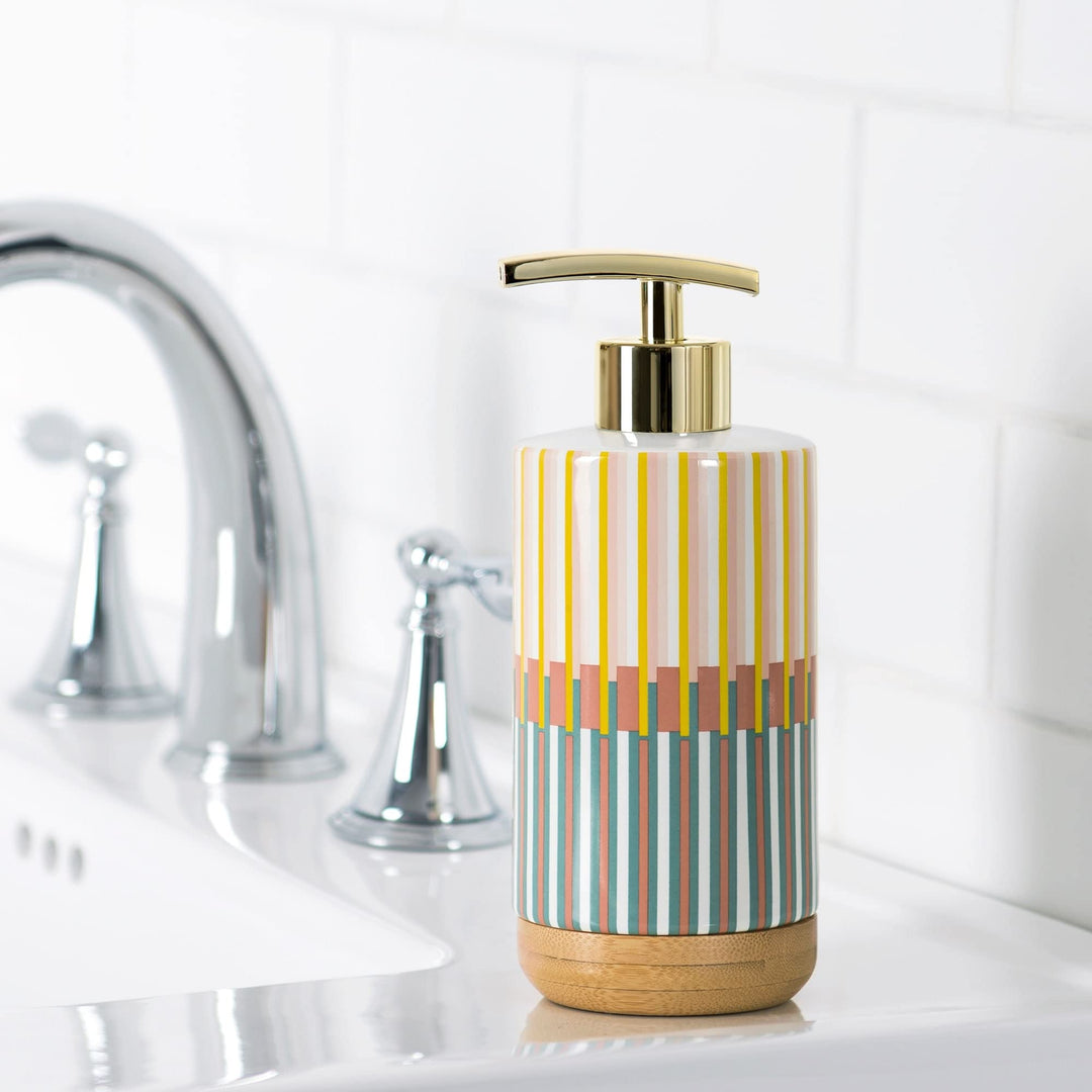 Market Stripe Lotion Pump Multi/Soap Striped Modern Contemporary Ceramic - Diamond Home USA