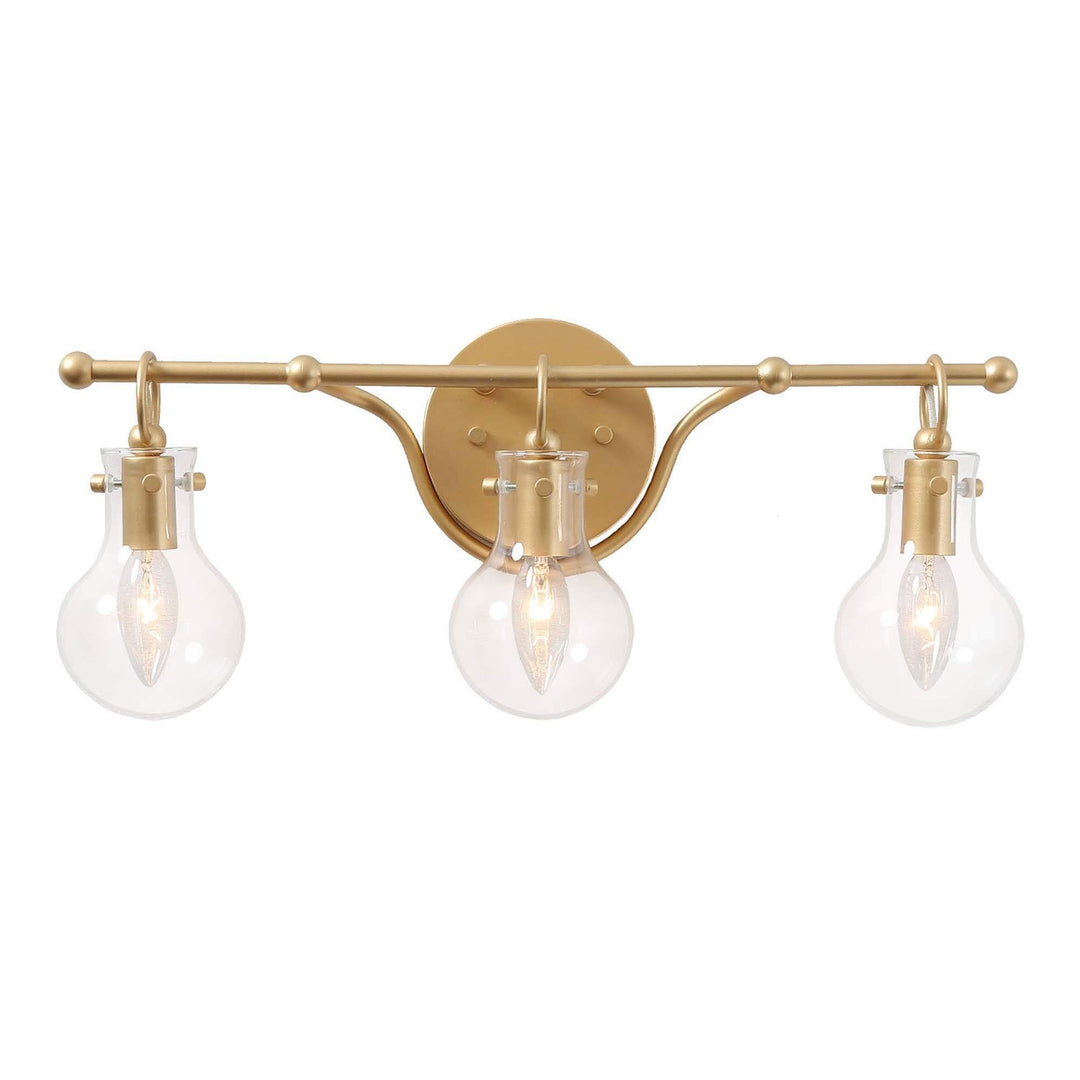 Glam Gold 3-Lights Bathroom Wall Sconce Globe Clear Glass Vanity Lighting for L 20"x H 8.5"x E 6"