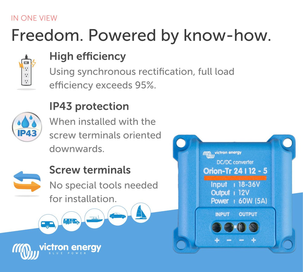 Victron Energy Orion-Tr IP43 24/12-Volt 5 amp 60-Watt DC-DC Converter - Diamond Home USA