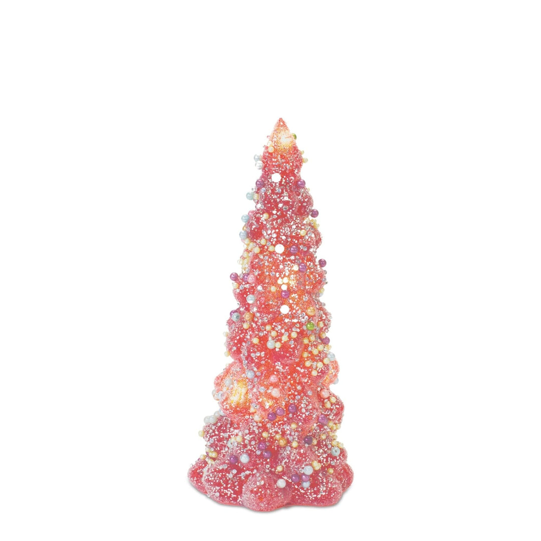 Led Tree with Rainbow Pearl Ornaments (Set of 3) Pink Glass Led Lights - Diamond Home USA