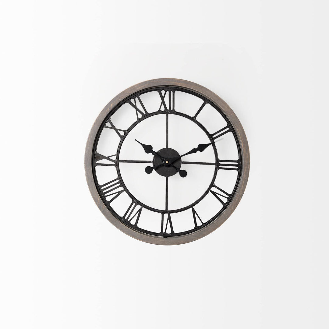 Mething 19" Round Grey Wood Black Iron Farmhouse Wall Clock 19" w X 2" d 18.8" h - Diamond Home USA