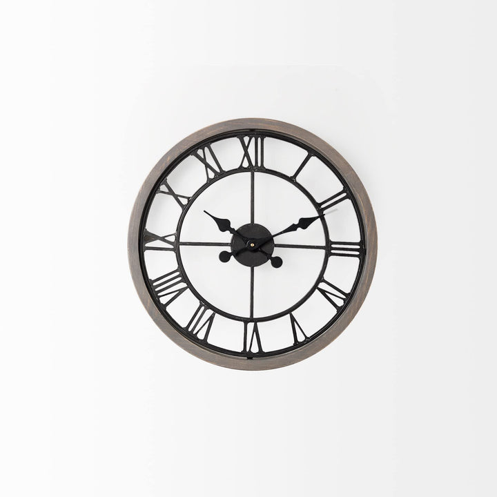 Mething 19" Round Grey Wood Black Iron Farmhouse Wall Clock 19" w X 2" d 18.8" h - Diamond Home USA
